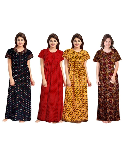 NEGLIGEE Women's Cotton Printed Maxi Nighty(Pack of 4)-NEGN4PCS