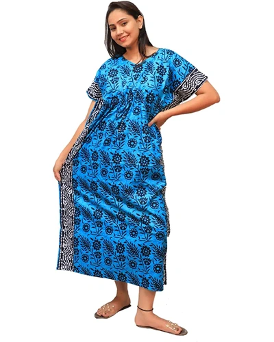 YOZLY Women's Cotton Kaftan Maxi Nighty Night Dress Gown, Free Size Pack of 2-1