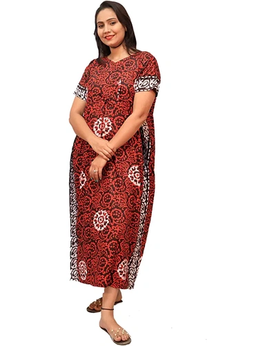 YOZLY Women's Cotton Kaftan Maxi Nighty Night Dress Gown, Free Size Pack of 2-2