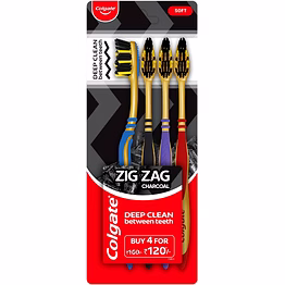 colgate zigzag charcoal toothbrush medium- 4 pack