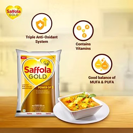 saffola gold p3 refined oil enriched with 3 vitamins 1 litre