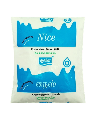 Aavin Pasteurised Toned Milk Nice Blue 500 ml Sachet 1 No-APTNB500ML