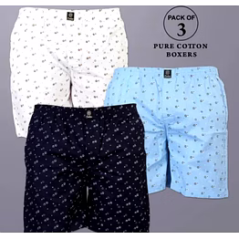 octa apparel men's printed cool cotton boxers shorts combo pack - blue, black & white