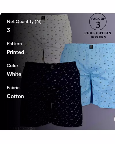 Men's Printed Cool Cotton Boxers Shorts Combo Pack - Blue, Black &amp; White-4