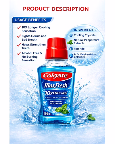 Colgate Maxfresh 10x Cooling Peppermint Mouthwash 100ml-ColMaxF10xPepmintmw100ml