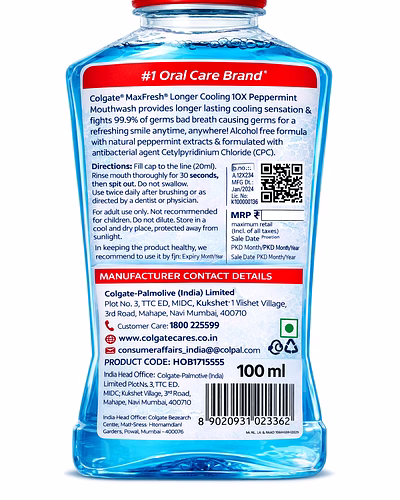 Colgate Maxfresh 10x Cooling Peppermint Mouthwash 100ml-3