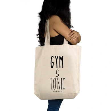 Gym &amp; Tonic Tote - Cotton Canvas, Size - 15 x 15 x 4 Inches(LxBxH)-Off White-2