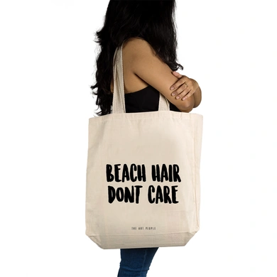 Beach Hair Tote - Cotton Canvas, Size - 15 x 15 x 4 Inches(LxBxH)-Off White-2
