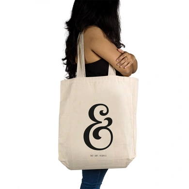 Ampersand Tote - Cotton Canvas, Size - 15 x 15 x 4 Inches(LxBxH)-Off White-2