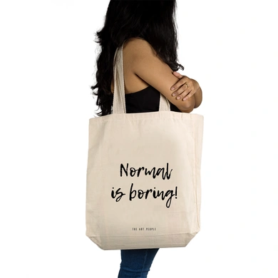Normal is Boaring Tote - Cotton Canvas, Size - 15 x 15 x 4 Inches(LxBxH)-Off White-2