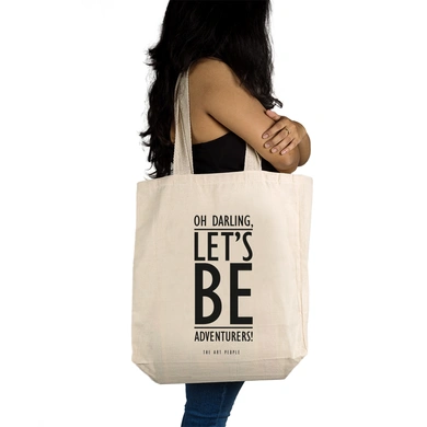 Oh Darling Tote - Cotton Canvas, Size - 15 x 15 x 4 Inches(LxBxH)-Off White-2