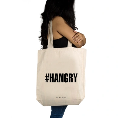 Hangry Tote  - Cotton Canvas, Size - 15 x 15 x 4 Inches(LxBxH)-Off White-2