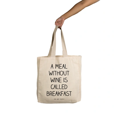 A Meal Without Wine Tote - Cotton Canvas, Size - 15 x 15 x 4 Inches(LxBxH)-B005