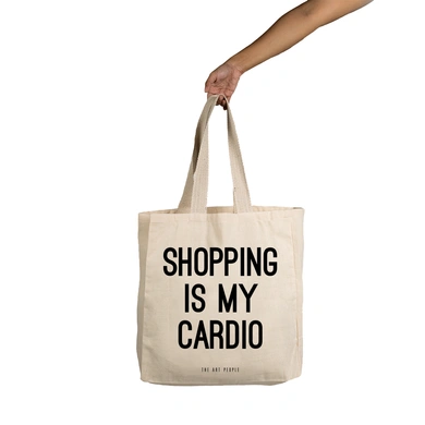 Shopping Is My Cardio Tote  - Cotton Canvas, Size - 15 x 15 x 4 Inches(LxBxH)-B003