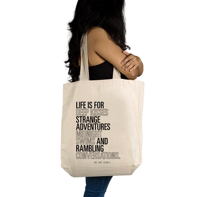 Life is For  Tote - Cotton Canvas, Size - 15 x 15 x 4 Inches(LxBxH)-Off White-2