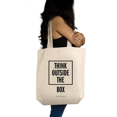 Think Outside The Box Tote - Cotton Canvas, Size - 15 x 15 x 4 Inches(LxBxH)-Off White-2