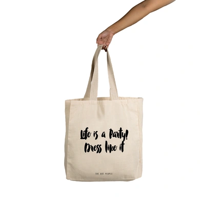 Life is a Party  Tote - Cotton Canvas, Size - 15 x 15 x 4 Inches(LxBxH)-B078