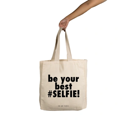 Selfie Tote  - Cotton Canvas, Size - 15 x 15 x 4 Inches(LxBxH)-B035