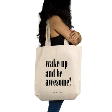 Be Awesome Tote - Cotton Canvas, Size - 15 x 15 x 4 Inches(LxBxH)-Off White-2