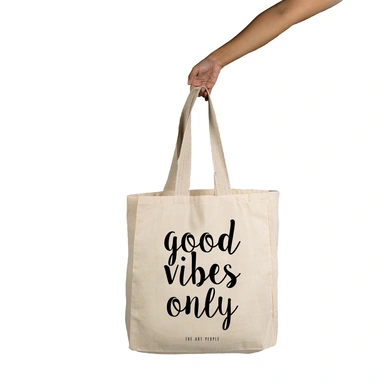 Good Vibes Tote  - Cotton Canvas, Size - 15 x 15 x 4 Inches(LxBxH)-B023