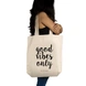 Good Vibes Tote  - Cotton Canvas, Size - 15 x 15 x 4 Inches(LxBxH)-Off White-2-sm