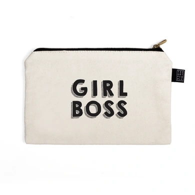 Girl Boss Multi Purpose Pouch (Cotton Canvas, 21x15cm, White)-L019