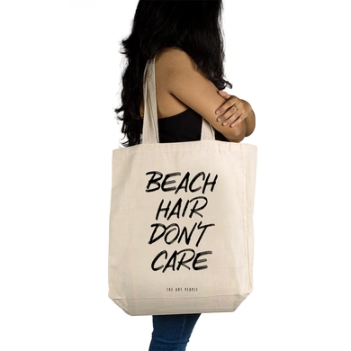 Beach Hair  Tote - Cotton Canvas, Size - 15 x 15 x 4 Inches(LxBxH)-Off White-2