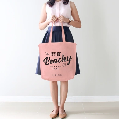 Feelin Beachy Pink Tote Bag (Cotton Canvas, 39 x 37 cm)-1