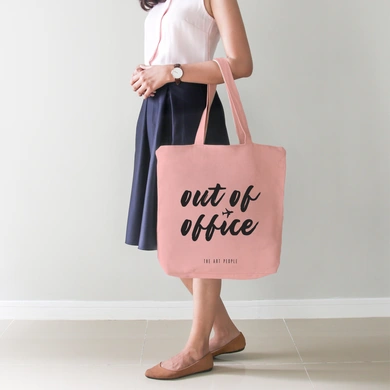 Out Of Office Pink Tote Bag (Cotton Canvas, 39 x 37 cm)-1