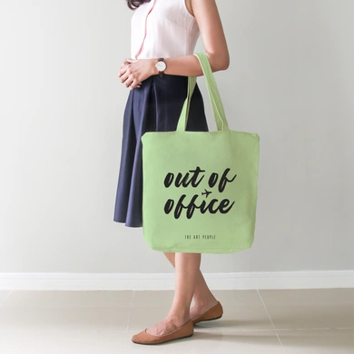 Out Of Office Green Tote Bag (Cotton Canvas, 39 x 37 cm)-1