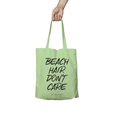 Beach Hair Don't Care Green Tote Bag (Cotton Canvas, 39 x 37 cm)-BG119
