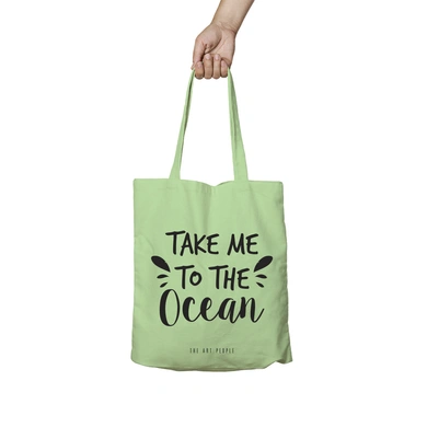 Take Me To The Ocean Green Tote Bag (Cotton Canvas, 39 x 37 cm)-BG112