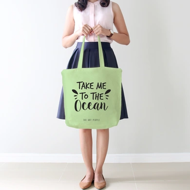 Take Me To The Ocean Green Tote Bag (Cotton Canvas, 39 x 37 cm)-1