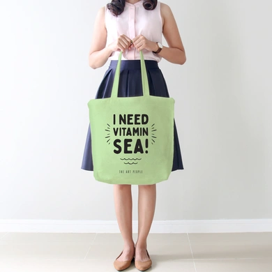 I Need Vitamin SEA Green Tote Bag (Cotton Canvas, 39 x 37 cm)-1