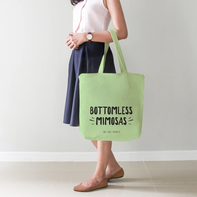 Bottomless Mimosas Green Tote Bag (Cotton Canvas, 39 x 37 cm)-1
