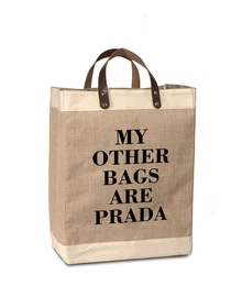 Burlap Bag (PRADA) with Leather handle - Large (Size - 18 x 12 x 8 Inches)