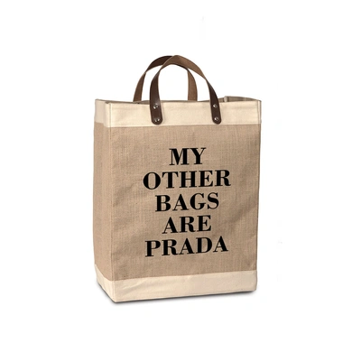 Burlap Bag (PRADA) with Leather handle - Large (Size - 18 x 12 x 8 Inches)-BJC007