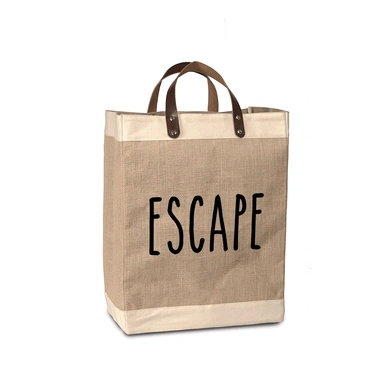 Burlap Bag (ESCAPE) with Leather handle - Large (Size - 18 x 12 x 8 Inches)-BJC013