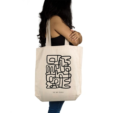 Continuous Lines Tote Bag (Off White)- Cotton Canvas -Size (15x15x4  Inches)-Off White-15x15x4 Inches-Cotton Canvas-1
