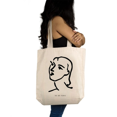 Matisse Face Tote Bag (Off White)- Cotton Canvas -Size (15x15x4  Inches)-Off White-15x15x4 Inches-Cotton Canvas-1