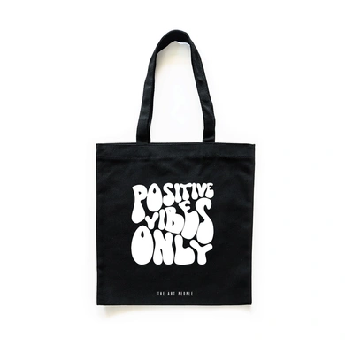 Positive Vibes Only Tote (Black)- Cotton Canvas -Size (16x14x4  Inches)-BL128