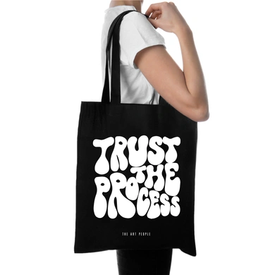 Trust the Process Tote Bag (Black)- Cotton Canvas -Size (16x14x4  Inches)-Black-16x14x4 Inches-Cotton Canvas-1