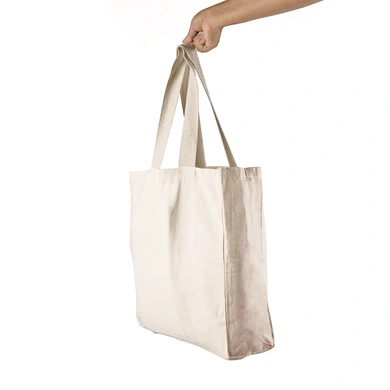 Happy Tote Bag (Off White)- Cotton Canvas -Size (15x15x4  Inches)-Off White-15x15x4 Inches-Cotton Canvas-2