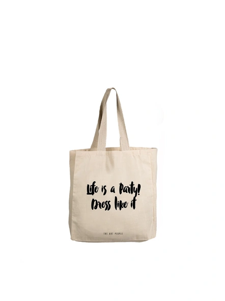Life is a Party Off White Tote -B078