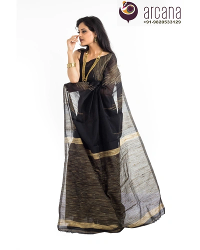 Black Temple Design Cotton  Saree-Black-Cotton-Formal / Casual Wear-1
