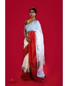Red and White Linen Saree