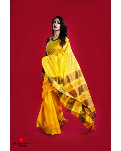 Golden Yellow with Zari Pallu-Yellow-Cotton Silk-Party / Casual Wear-1