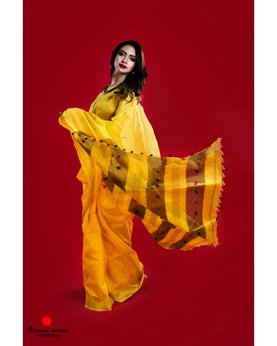 Golden Yellow with Zari Pallu-Yellow-Cotton Silk-Party / Casual Wear-2