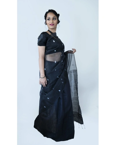 Black and Silver Matka Silk Saree-Black and Silver-Matka Silk-Casual / Party Wear-1