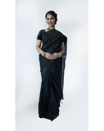 Black Cotton Silk Saree-201924